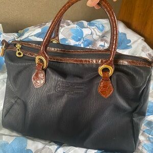 Balenciaga Black Nylon Leather Boston Handbag